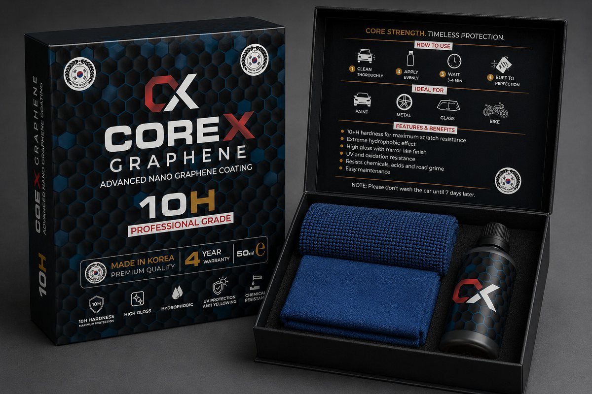COREX Graphene 10H professional-grade nano graphene coating kit in black packaging with blue hexagon pattern